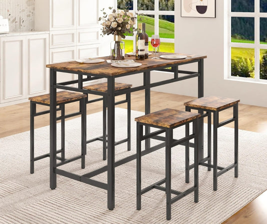 Costway 5 Piece Dining Table Set, Kitchen Counter Height Table with 4 Stools, Space Saving, for 4 Persons