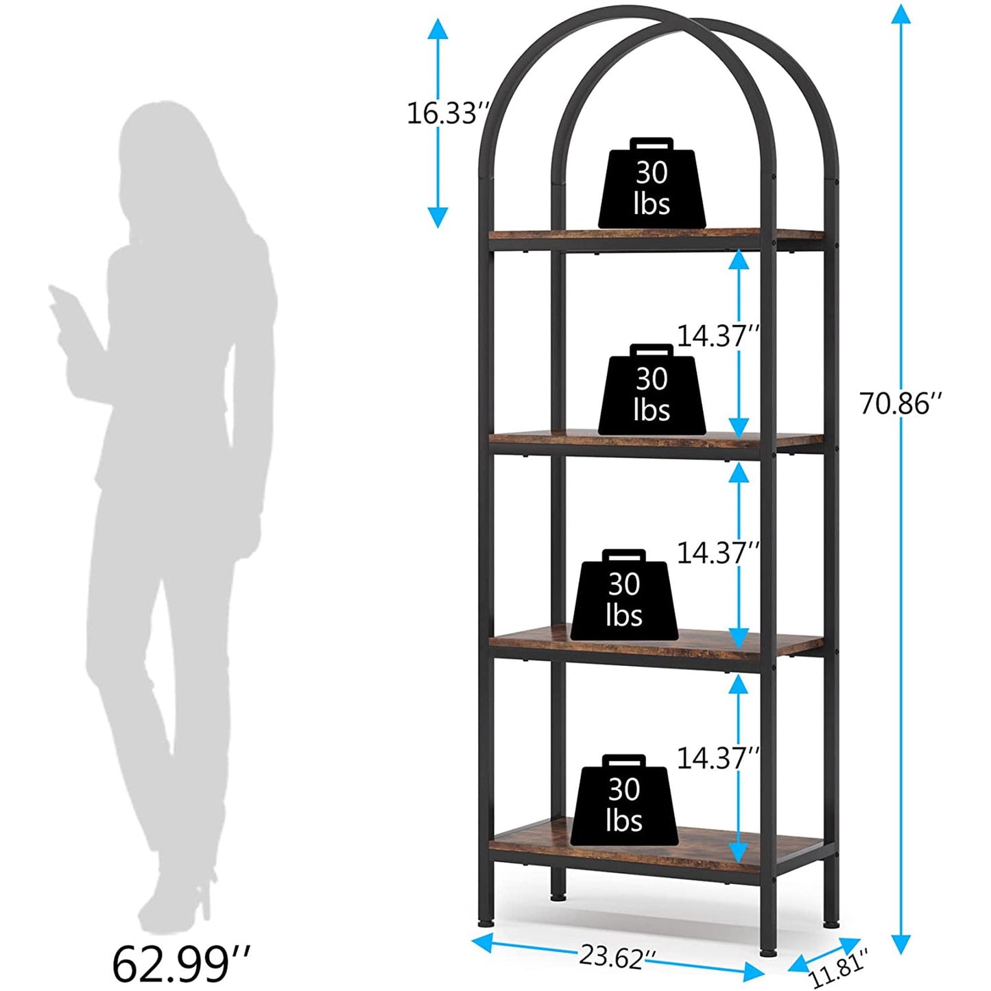 Costway 4-Tier Brown Wood & Iron Frame Book Shelf