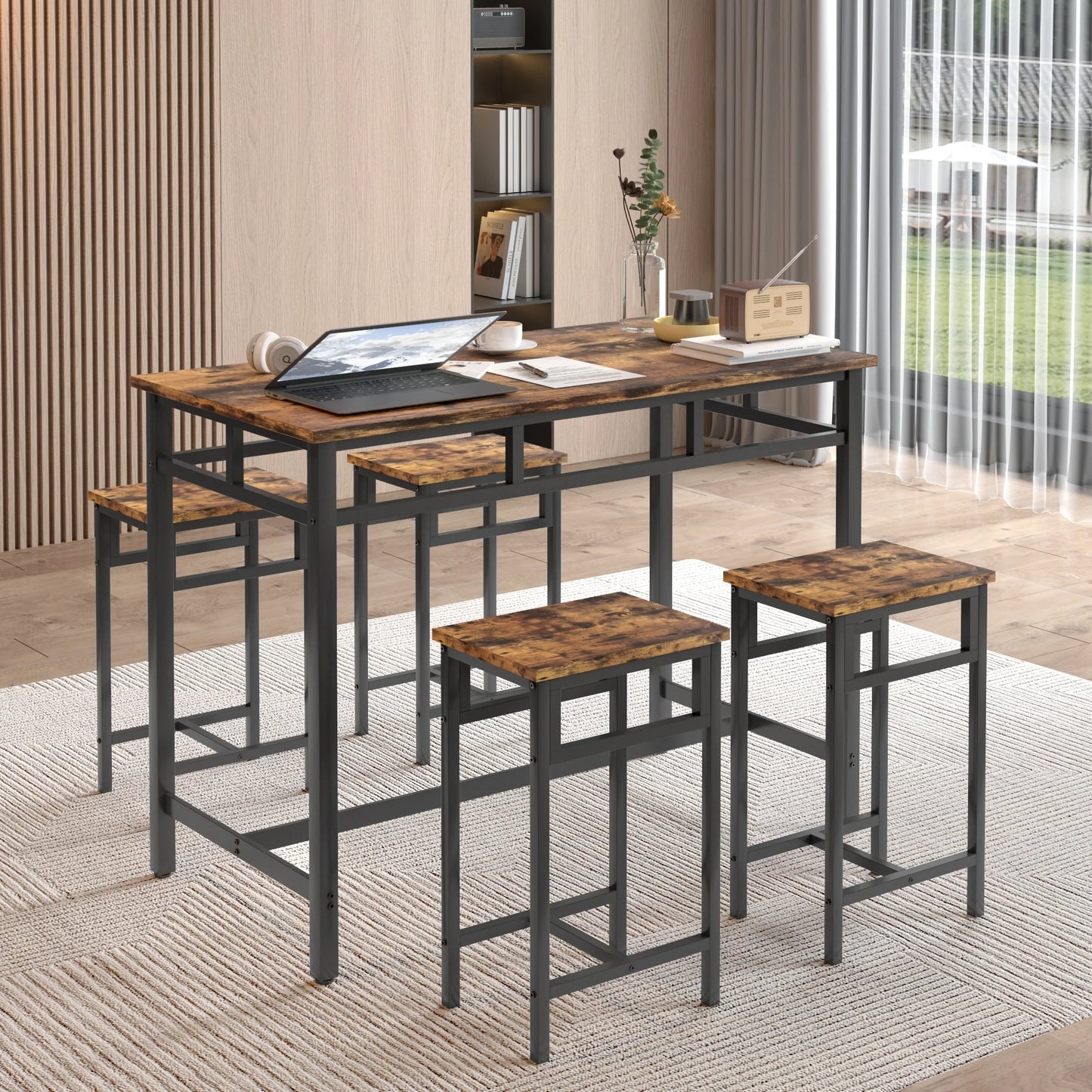 Costway 5 Piece Dining Table Set, Kitchen Counter Height Table with 4 Stools, Space Saving, for 4 Persons