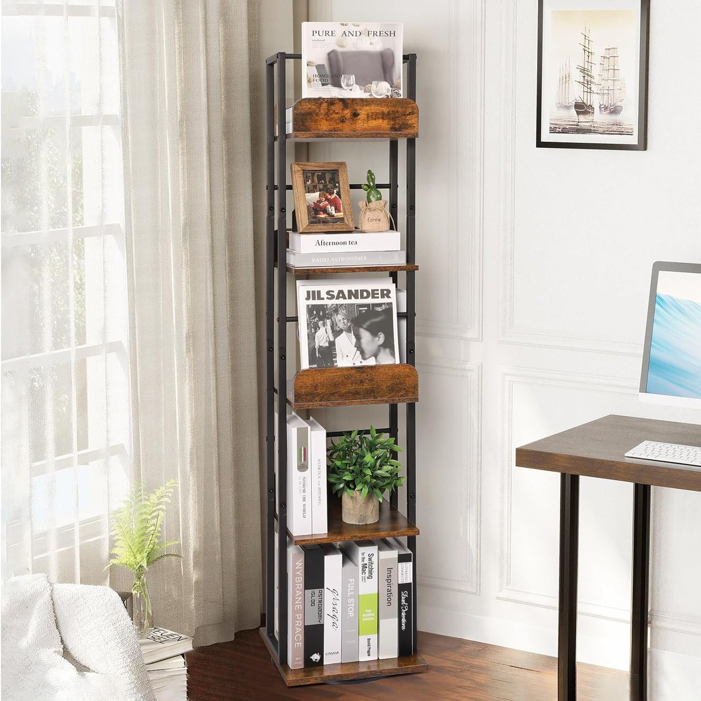 Costway 5-Tier Tall Bookshelf for Corner, Small Bookshelf for Small Spaces