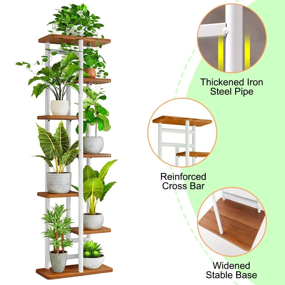 Costway 8-Shelf Flower Stand Plant Display for Indoors and Outdoors, Metal, White