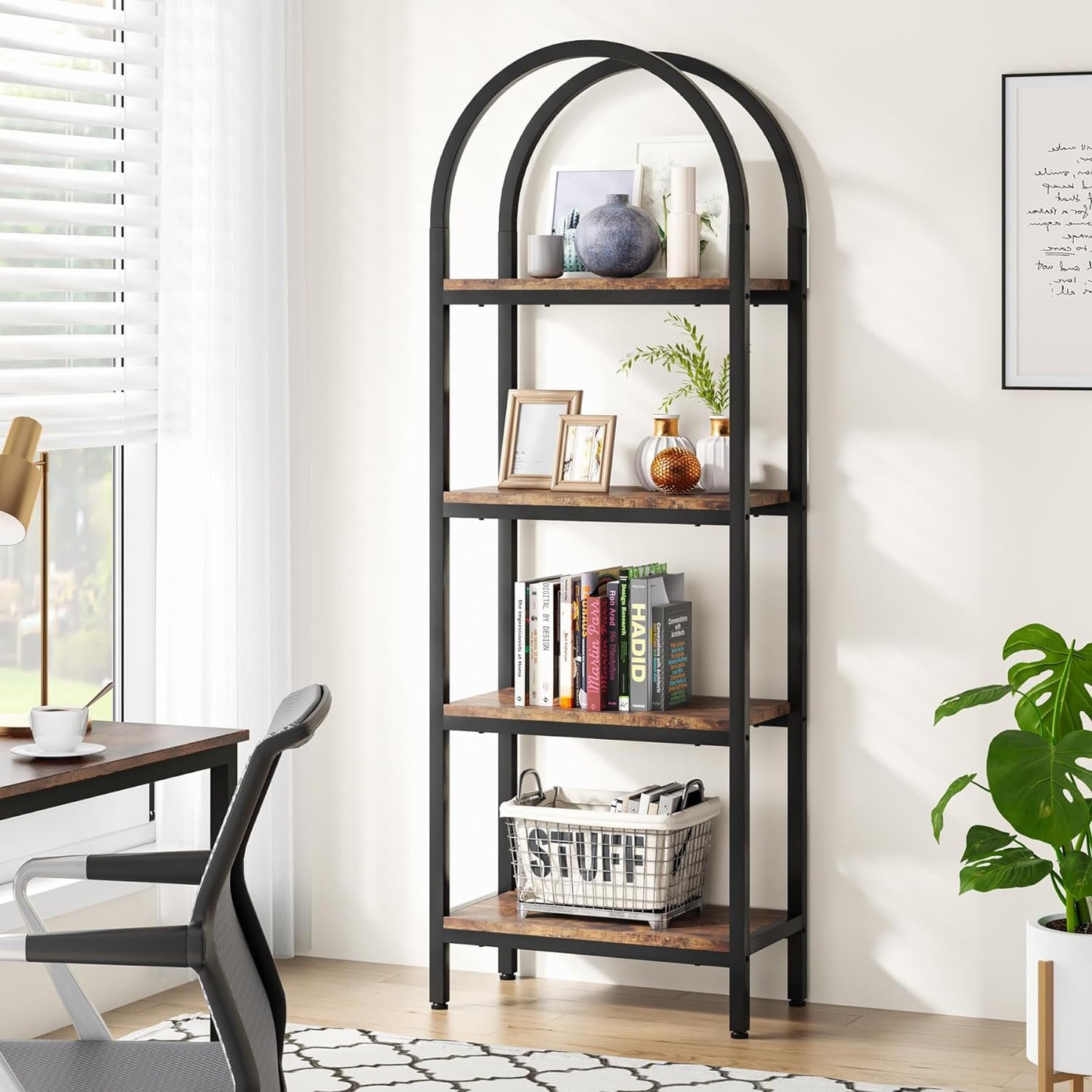 Costway 4-Tier Brown Wood & Iron Frame Book Shelf