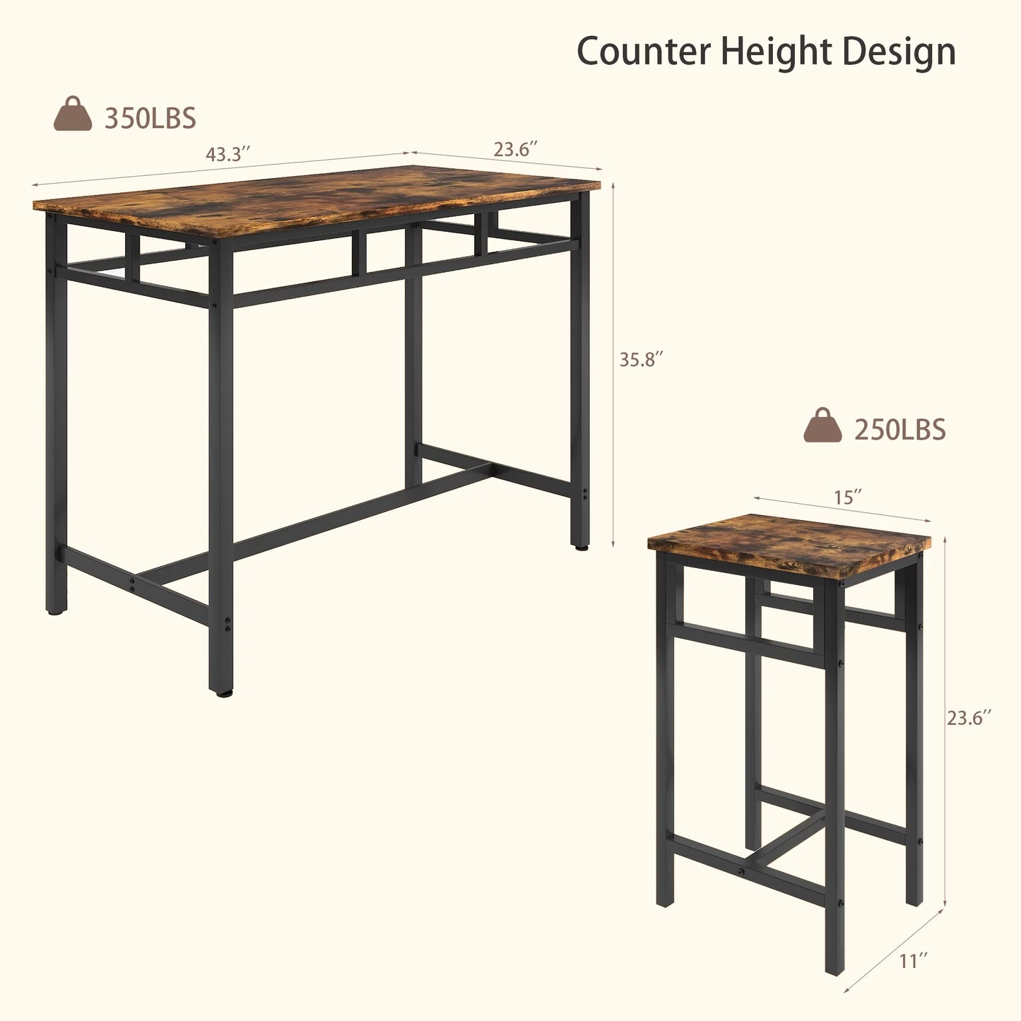 Costway 5 Piece Dining Table Set, Kitchen Counter Height Table with 4 Stools, Space Saving, for 4 Persons