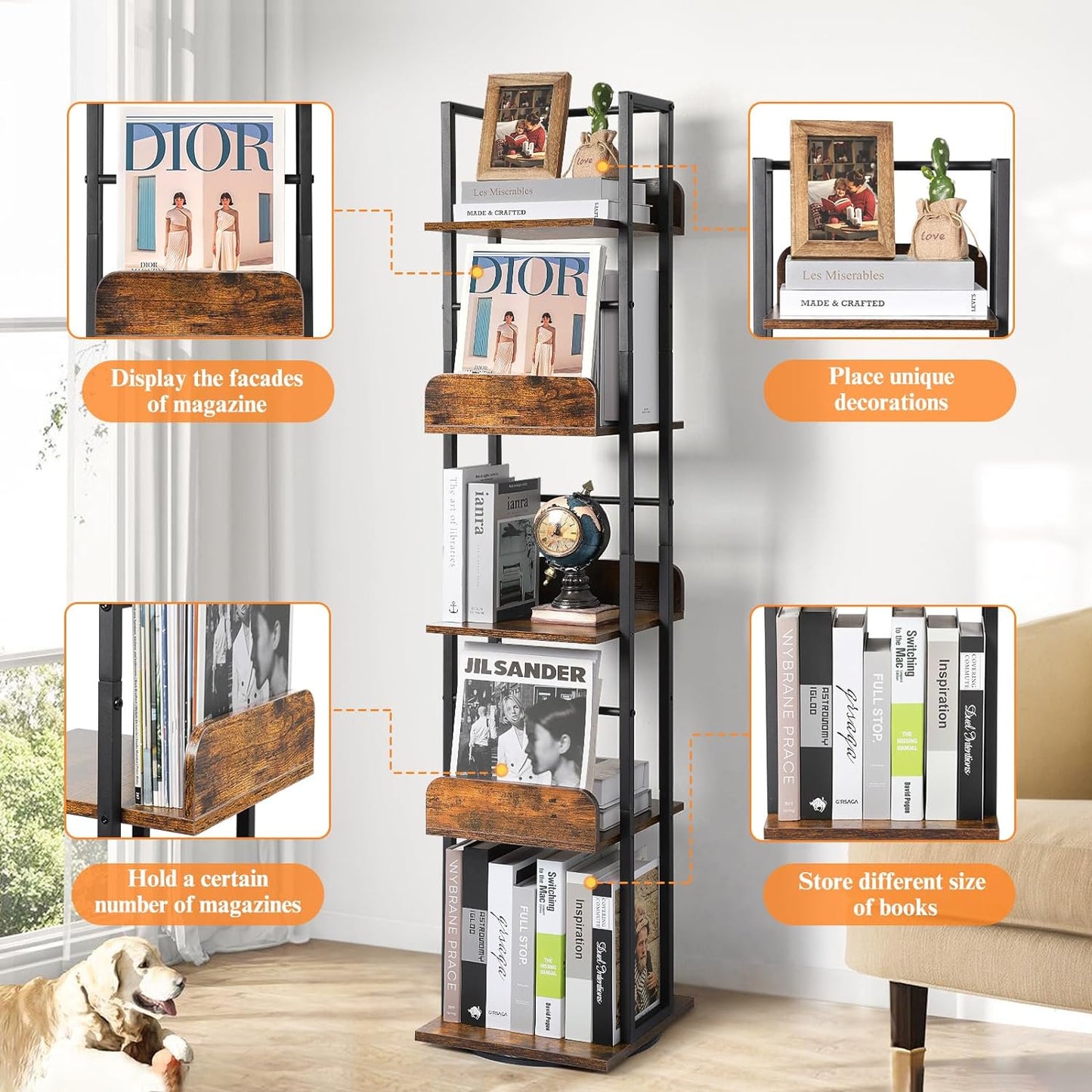 Costway 5-Tier Tall Bookshelf for Corner, Small Bookshelf for Small Spaces