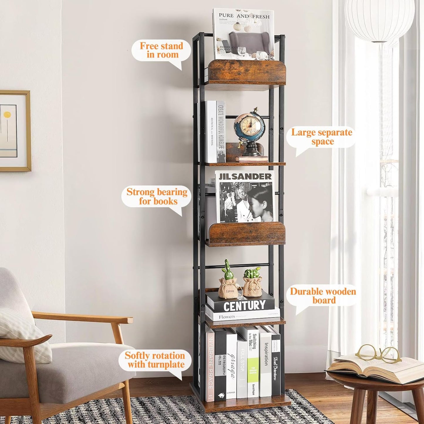 Costway 5-Tier Tall Bookshelf for Corner, Small Bookshelf for Small Spaces