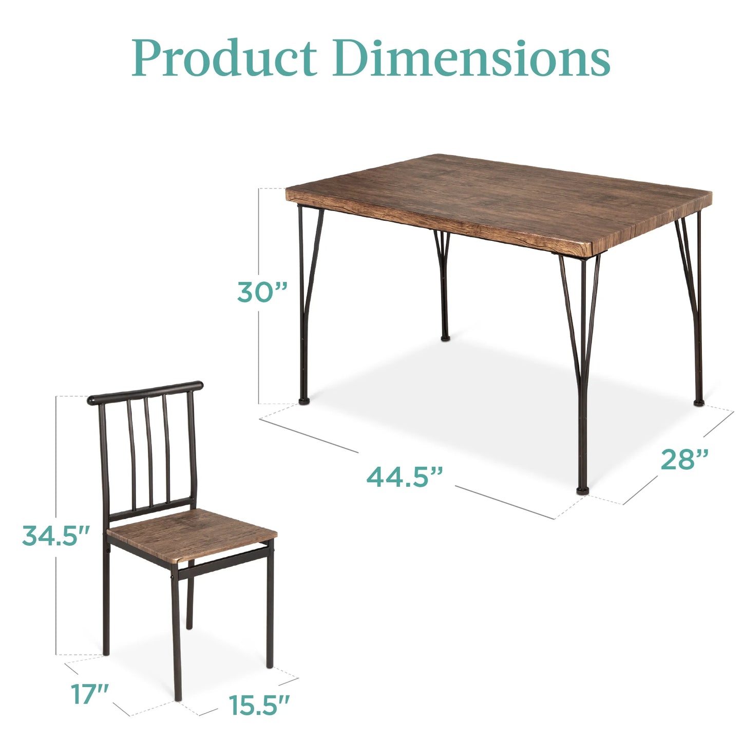 Costway 5-Piece Outdoor Modern Iron Wood Rectangular Dining Table Furniture Set (Brown)