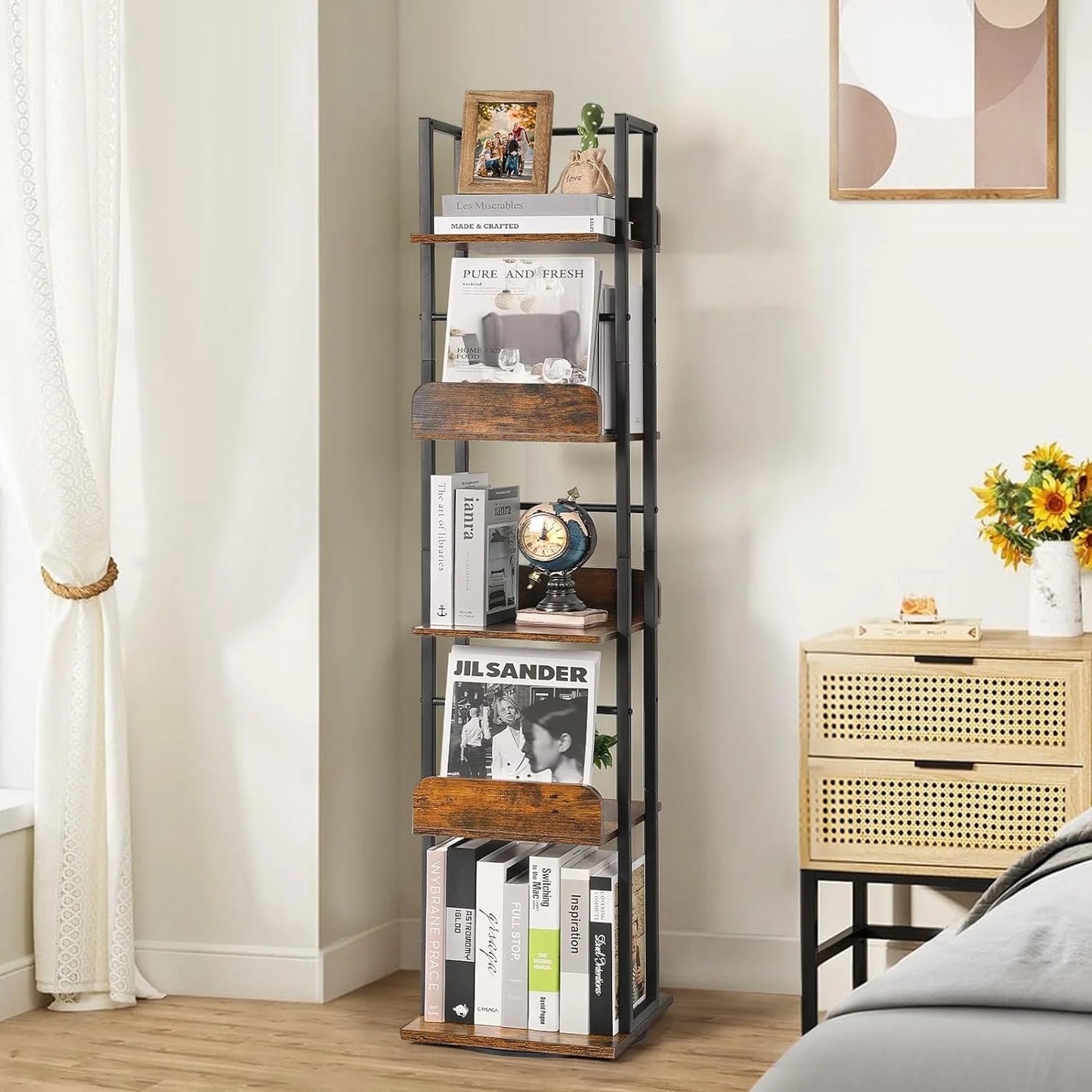 Costway 5-Tier Tall Bookshelf for Corner, Small Bookshelf for Small Spaces