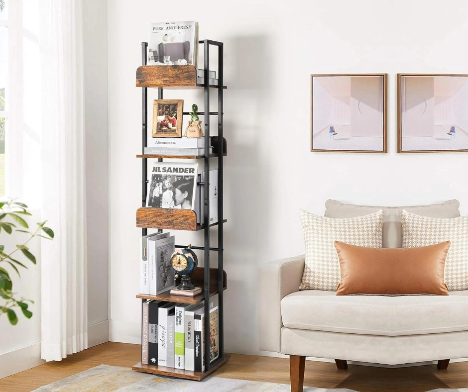 Costway 5-Tier Tall Bookshelf for Corner, Small Bookshelf for Small Spaces