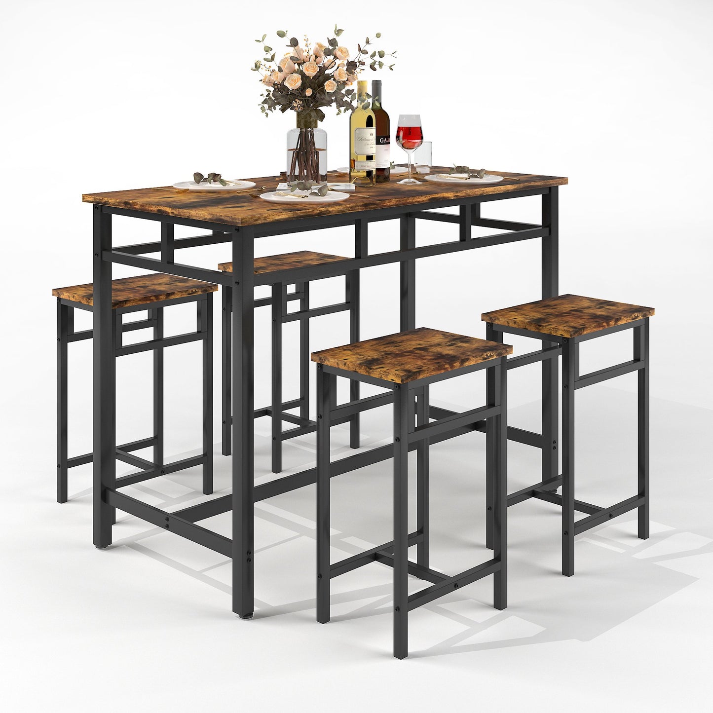 Costway 5 Piece Dining Table Set, Kitchen Counter Height Table with 4 Stools, Space Saving, for 4 Persons