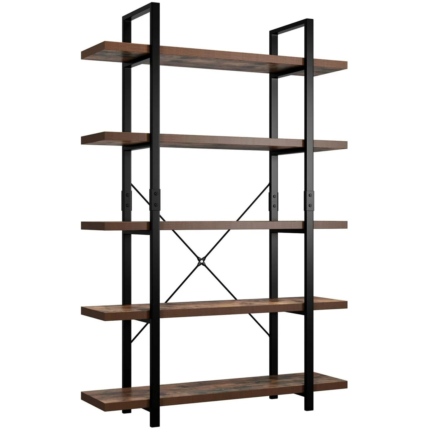 Costway 5-Tier Open Bookshelf, Arched Bookcase, Wood and Metal Display Rack, for Office, Living Room