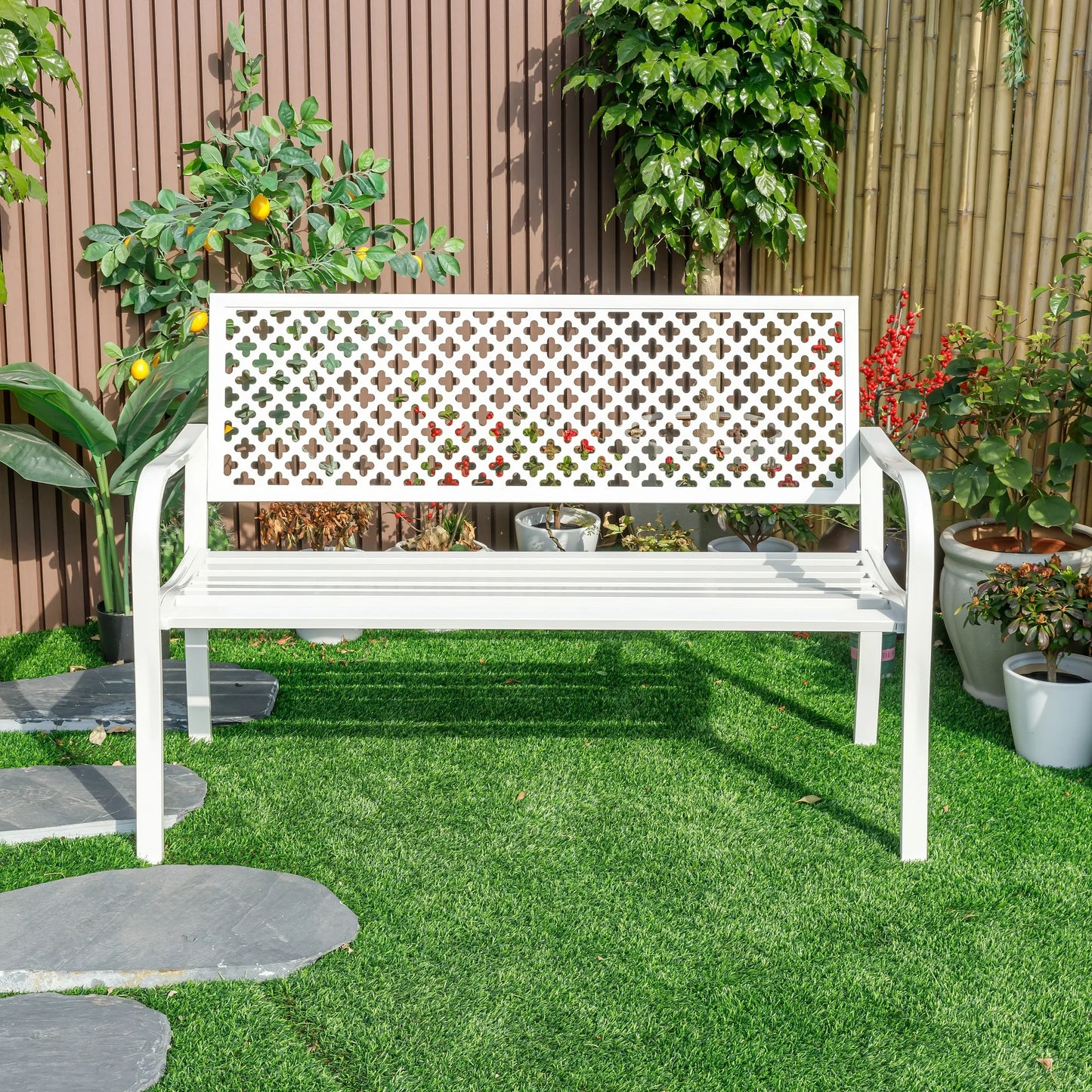 Outdoor Garden Bench (White)